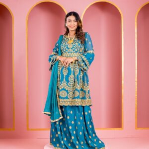 রেডিমেড জর্জেট এমব্রয়ডারি পার্টি ড্রেস