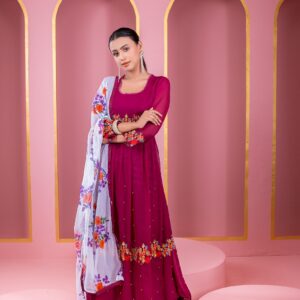 রেডিমেড জর্জেট এমব্রয়ডারি পার্টি ড্রেস