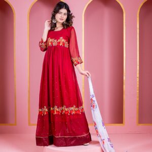 রেডিমেড জর্জেট এমব্রয়ডারি পার্টি ড্রেস